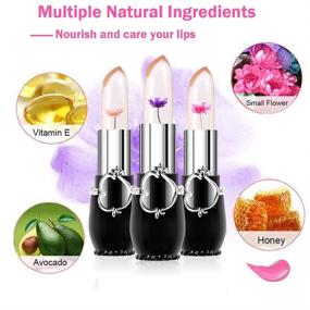 img 3 attached to 💄 SuperThinker Crystal Jelly Flower Lipstick - Moisturizing Clear Lip Gloss Balm Color Changing with Temperature, Mood Lipstick enriched with Vitamin - Pack of 6 (black)