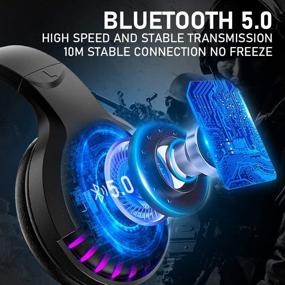 img 1 attached to Enhanced Wireless Bluetooth Headphone with Noise Cancellation, HiFi Stereo Sound, and Mic - Deep Bass Protein Earpad - Rainbow RGB Backlight - Rechargeable Over Ear Headset for PC Mac Game Travel Class Home Office (Black)
