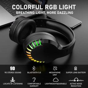 img 3 attached to Enhanced Wireless Bluetooth Headphone with Noise Cancellation, HiFi Stereo Sound, and Mic - Deep Bass Protein Earpad - Rainbow RGB Backlight - Rechargeable Over Ear Headset for PC Mac Game Travel Class Home Office (Black)