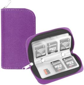img 4 attached to 📷 Портативный чехол для карт памяти WOVTE с 22 слотами - фиолетовая сумка с молнией для карт SD, SDHC, MMC, CF, Micro SD - Подставка для камерных карт с 8 страницами