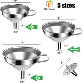 img 1 attached to 3 Pack Set of Large Metal Stainless Steel Funnels with Removable Strainer Filters - 👍 Ideal for Kitchen Liquid Transfer, Essential Oils, Fluids, Spices, Powders - Food Grade, Dishwasher Safe, Durable