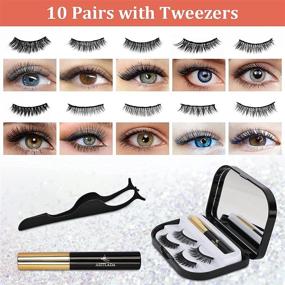 img 3 attached to Magnetic Eyelashes with Magnetic Eyeliner - Reusable Natural 10 Pairs - Includes 2 Tubes of Magnetic Eyeliner, Tweezers, and Mirror Case