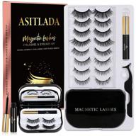 magnetic eyelashes with magnetic eyeliner - reusable natural 10 pairs - includes 2 tubes of magnetic eyeliner, tweezers, and mirror case logo