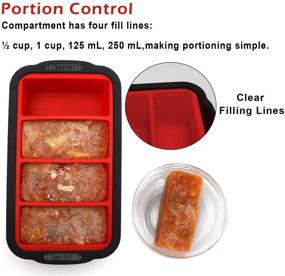 img 2 attached to Extra Large Freezing Tray for Soup, Broth, Sauce or Butter - 1-Cup Capacity, 2-Pack Ice Cube Trays with Lid - Silicone Freezer Container Molds for Soup - Make Four 1-Cup Portions (Red)