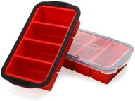 extra large freezing tray for soup, broth, sauce or butter - 1-cup capacity, 2-pack ice cube trays with lid - silicone freezer container molds for soup - make four 1-cup portions (red) логотип