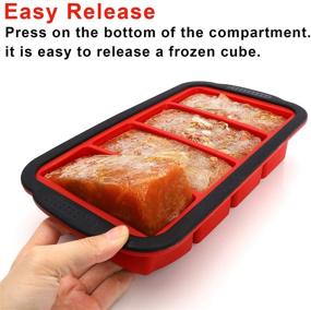 img 3 attached to Extra Large Freezing Tray for Soup, Broth, Sauce or Butter - 1-Cup Capacity, 2-Pack Ice Cube Trays with Lid - Silicone Freezer Container Molds for Soup - Make Four 1-Cup Portions (Red)