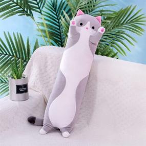 img 2 attached to 🐱 Миленькая плюшевая кукла кошки - мягкая наполненная подушка с изображением кошки для подруги - длинная подарочная подушка