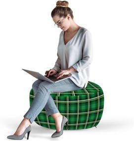 img 3 attached to 🟢 Lunarable Emerald Ottoman Pouf: Geometrical Pattern with Vibrant Tartan Style Design for Stylish Decor, Soft Foot Rest for Living Room and Bedroom - Black Green