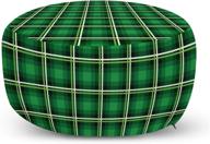 🟢 lunarable emerald ottoman pouf: geometrical pattern with vibrant tartan style design for stylish decor, soft foot rest for living room and bedroom - black green logo