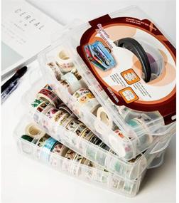 img 2 attached to 🧰 HomDSim Washi Tape Box Organizer Storage, Closet Container with 30 Adjustable Compartments, Clear, for Masking Tape, Desktop Tape, DIY Sticker Rolls, Tape Cutter Holder, Finger Safety Dispenser