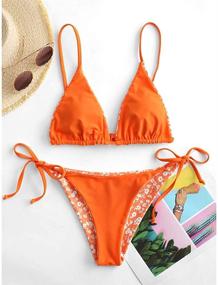 img 2 attached to 👙 ZAFUL Women's Whip Stitch Textured String Triangle Bikini Set - Trendy Two Piece Swimsuit for Beach-Ready Style
