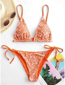 img 3 attached to 👙 ZAFUL Women's Whip Stitch Textured String Triangle Bikini Set - Trendy Two Piece Swimsuit for Beach-Ready Style
