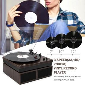 img 3 attached to 🎵 LP & No.1 Bluetooth Vinyl Record Player with External Speakers - 3-Speed Turntable for Vinyl Albums, Auto Off, and Bluetooth Input - Dark Brown Finish