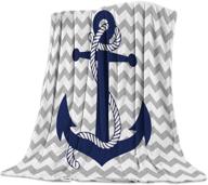nautical navy anchor flannel fleece throw blanket – cozy microfiber plush, lightweight & warm, gray and white chevron design (40 x 50 inches) logo