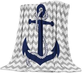 img 4 attached to Nautical Navy Anchor Flannel Fleece Throw Blanket – Cozy Microfiber Plush, Lightweight & Warm, Gray and White Chevron Design (40 x 50 Inches)