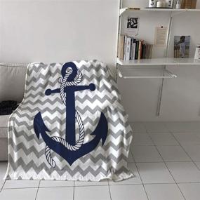 img 1 attached to Nautical Navy Anchor Flannel Fleece Throw Blanket – Cozy Microfiber Plush, Lightweight & Warm, Gray and White Chevron Design (40 x 50 Inches)