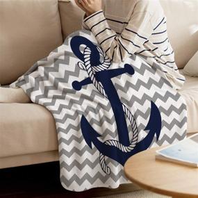 img 2 attached to Nautical Navy Anchor Flannel Fleece Throw Blanket – Cozy Microfiber Plush, Lightweight & Warm, Gray and White Chevron Design (40 x 50 Inches)