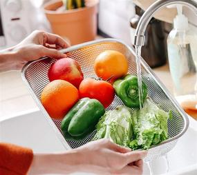 img 3 attached to 🥦 Premium Cedilis Stainless Steel Colander Strainer - Set of 2, Large Rectangle Mesh Drainer Basket for Vegetables, Fruits & Food