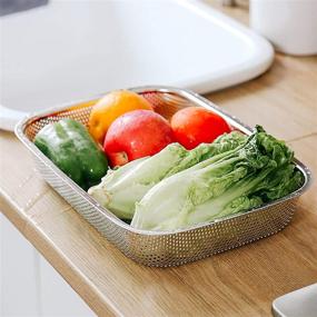 img 2 attached to 🥦 Premium Cedilis Stainless Steel Colander Strainer - Set of 2, Large Rectangle Mesh Drainer Basket for Vegetables, Fruits & Food