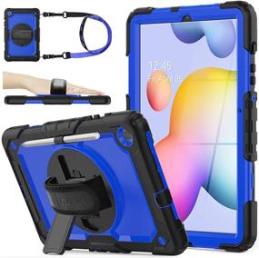 img 4 attached to ✨ SEYMAC Stock Drop-proof Case for Samsung Galaxy Tab S6 Lite 10.4’’ 2020 SM-P610/P615, with Screen Protector, Pencil Holder, 360 Rotating Hand Strap & Stand (Blue+Black)