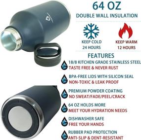 img 1 attached to VOLCAROCK 40/64 Oz Insulated Sports Water Bottle - Hydro Vacuum Flask for Cold and Hot Beverages | BPA Free Stainless Steel Construction | Leakproof and Dishwasher Safe