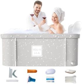 img 4 attached to 🛀 Kiseely Portable Foldable Bathtub for 2: Enjoy a Relaxing Spa Experience with Effortless Temperature Control - 47.3X21.7X19.7inch (Stars Style)