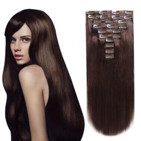 img 4 attached to 💇 Наращивание волос HEESAGA из натуральных волос - 14 дюймов, 120 г/4.2 унций, 10 штук с 22 клипсами - тёмно-коричневый (#2) - высококачественное наращивание волос.