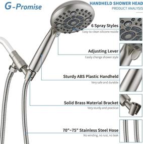 img 3 attached to 🚿 G-Promise Handheld Shower Head: High Pressure, 6 Spray Settings, Detachable & Flexible with 70'' Extra Long Hose and Adjustable Bracket (Brushed Nickel)
