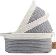 🧺 naturalcozy 3-piece cotton rope baskets with handles - organic cotton! oval woven storage basket set, toy basket, small soft baby nursery baskets, cat and dog toy baskets, perfect gift (off white & gray) logo