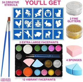 img 3 attached to 🎨 Unleash Creativity with lzndeal Face Paint Kit for Kids - Halloween Makeup Kit with 14 Colors, 24 Stencils, and Water-Based Special Effects Makeup - Perfect for Kids Halloween Party Favors