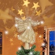 🎄 lighted projector christmas tree topper - 10" glitter golden angel with 3d rotating star - night light for christmas tree decorations, winter holiday home wonderland xmas party ornament logo