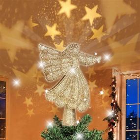 img 4 attached to 🎄 Lighted Projector Christmas Tree Topper - 10" Glitter Golden Angel with 3D Rotating Star - Night Light for Christmas Tree Decorations, Winter Holiday Home Wonderland Xmas Party Ornament