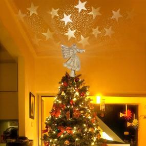 img 3 attached to 🎄 Lighted Projector Christmas Tree Topper - 10" Glitter Golden Angel with 3D Rotating Star - Night Light for Christmas Tree Decorations, Winter Holiday Home Wonderland Xmas Party Ornament