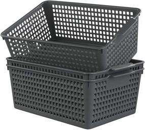 img 4 attached to 📦 Ggbin Plastic Basket 3-Pack for Efficient Organizing, Grey Basket Bins, 13.8"x10.2"x5.7