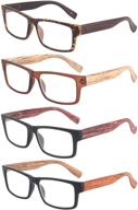 👓 padisae wooden pattern square anti blue light reading glasses for men and women - spring hinge flex readers logo