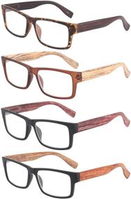 img 4 attached to 👓 PADISAE Wooden Pattern Square Anti Blue Light Reading Glasses for Men and Women - Spring Hinge Flex Readers