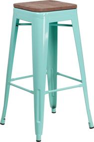 img 3 attached to 🪑 Mint Green Barstool with Square Wood Seat - Flash Furniture 30" High Backless