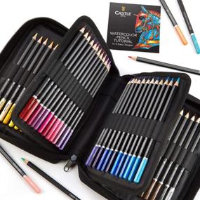 img 3 attached to 🖌️ Castle Art Supplies 72 Watercolor Pencils Zip-Up Set: Vibrant Colors for Beautiful Blended Effects. Ideal for Adults, Kids, and Artists. Includes Travel Case.