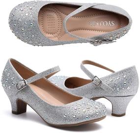 img 3 attached to SYCO Sparkling Rhinestone Glitter Leatherette Girl's Formal Wedding, Dress, Dance Pumps with Ankle Strap and Low Heel