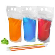 🥤 100 pack drink pouches with straw smoothie bags for juice, translucent reclosable ice pouches, includes 100 drink straws - c crystal lemon logo