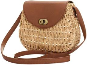 img 3 attached to Straw Hand Woven Summer Handle Rattan Women's Handbags & Wallets