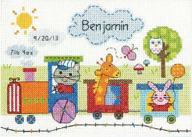 🚂 dimensions train birth record cross stitch kit, baby shower gift, 7” x 5” - improved seo logo