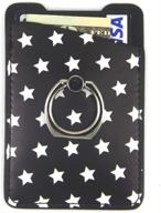 stylish calormixs black stars phone card holder with ring - convenient pu leather card holder for iphone and android smartphones logo