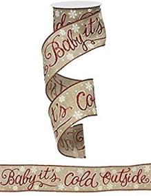 img 1 attached to 🎄 Christmas Tree Garland/Wide Fabric Ribbon - Glitter Red Script on Beige with White Snowflakes and Red Wired Edge, Inspired by 'Baby It's Cold Outside'