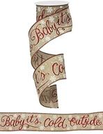 🎄 christmas tree garland/wide fabric ribbon - glitter red script on beige with white snowflakes and red wired edge, inspired by 'baby it's cold outside' logo