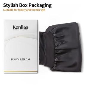 img 2 attached to 💤 Kenllas Long Sleep Cap for Women - 2 PCS: Large Soft Elastic Satin Band Night Bonnet for Curly Dreadlock Braid Hair (Black)