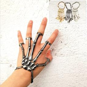 img 2 attached to 🌟 Handmade Punk Skull Finger Hand Bone Bracelet - Unique Exaggerate Style Skeleton Bangle for Halloween, Horror Goth Ghost Claw Jewelry Ornaments - Ideal for Women & Girls