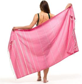 img 3 attached to 🛀 Pamuklu Turkish Bath Towels - Premium Cotton, Extra Large Sand-Free Soft Beach Towel, Fast-Drying Travel Blanket, Oversized Body Wrap Towel Set, Bathroom Hand and Body Towels (Pink Plain)