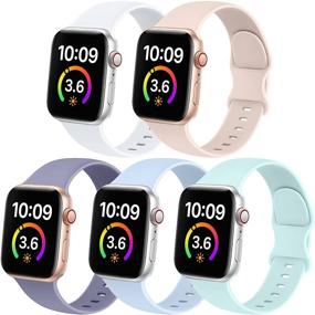 img 4 attached to 📱 5-Pack Silicone Sport Replacement Bands Compatible with Apple Watch Series 7 6 5 4 3 2 1 SE - 38mm 40mm 41mm 42mm 44mm 45mm Sizes for Women and Men