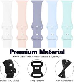 img 3 attached to 📱 5-Pack Silicone Sport Replacement Bands Compatible with Apple Watch Series 7 6 5 4 3 2 1 SE - 38mm 40mm 41mm 42mm 44mm 45mm Sizes for Women and Men